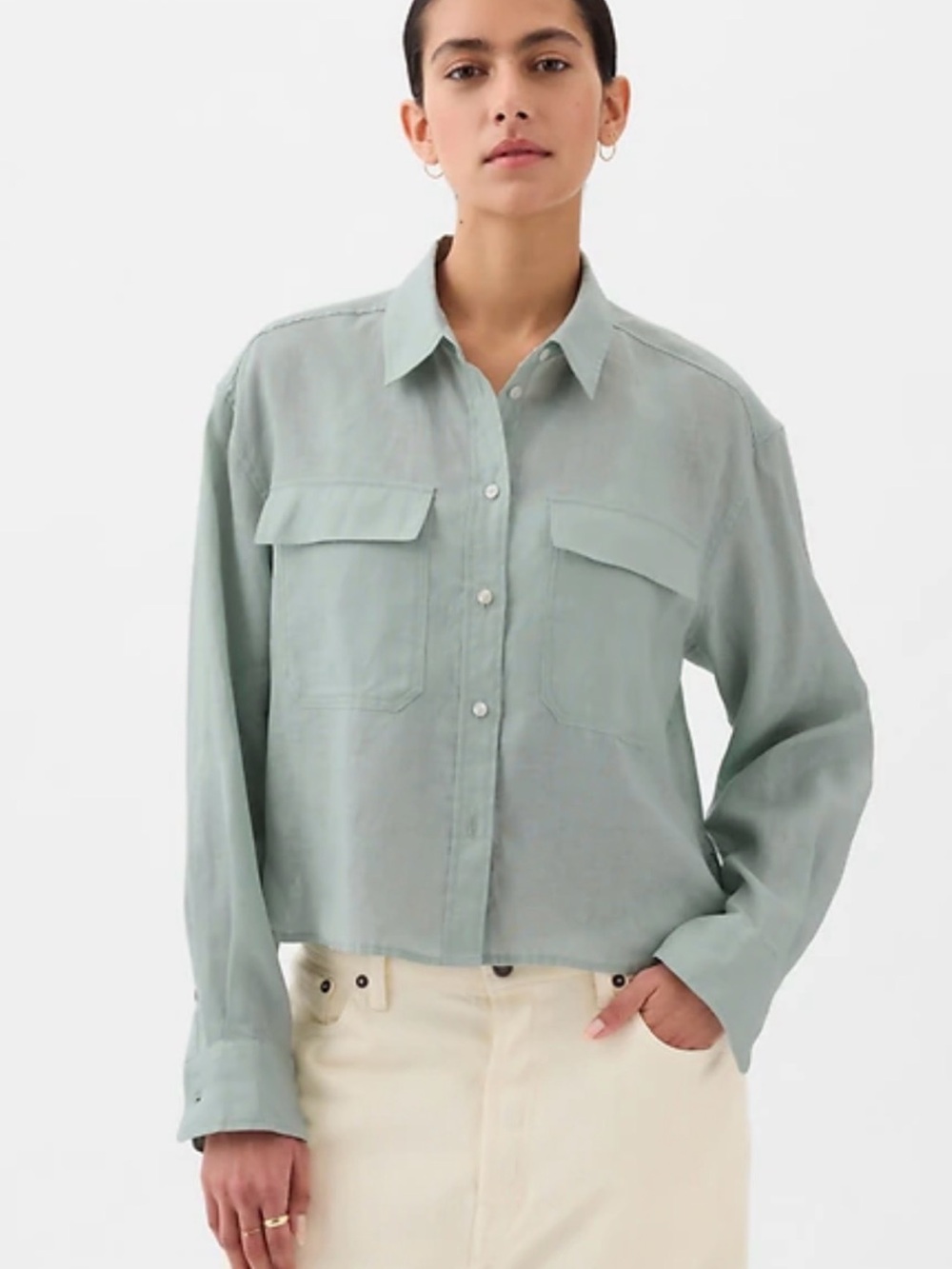 100% Linen Cropped Button-Up Shirt 🤍